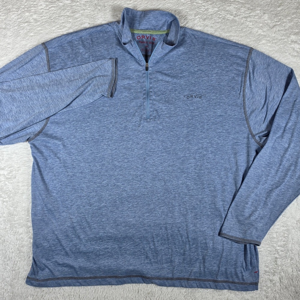 Orvis Trout Bum Mens XL Blue L/S 1/4 zip Pullover Lightweight Heathered RN70534 - Picture 3 of 9